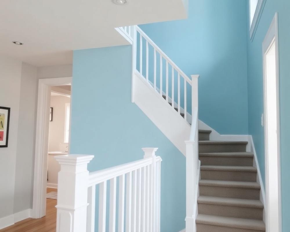 Freshly painted hallway and stairwell in a Longmont home
